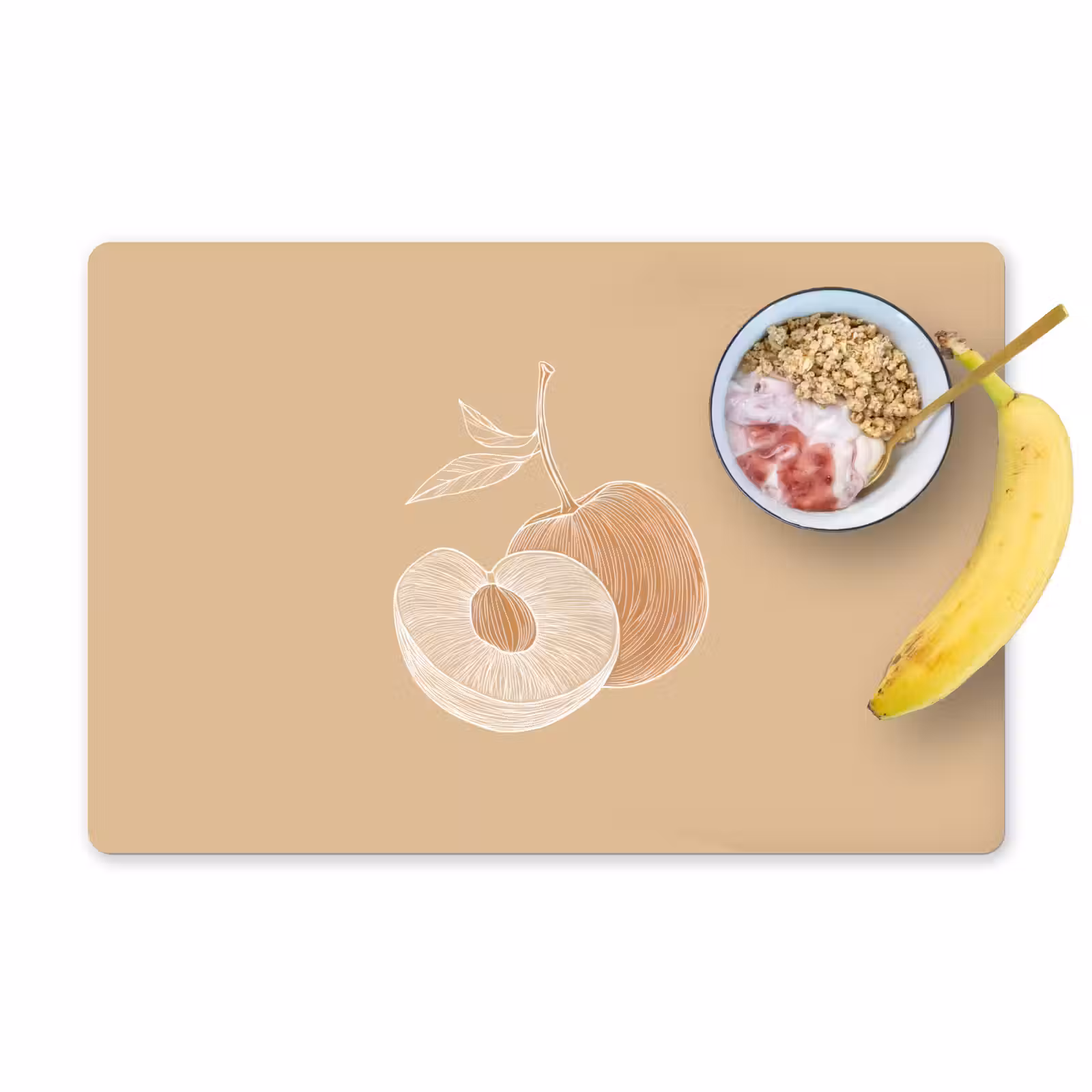 Placemat - 6 stuks - Perzik - Lijntekening - Pit - Beige — 1