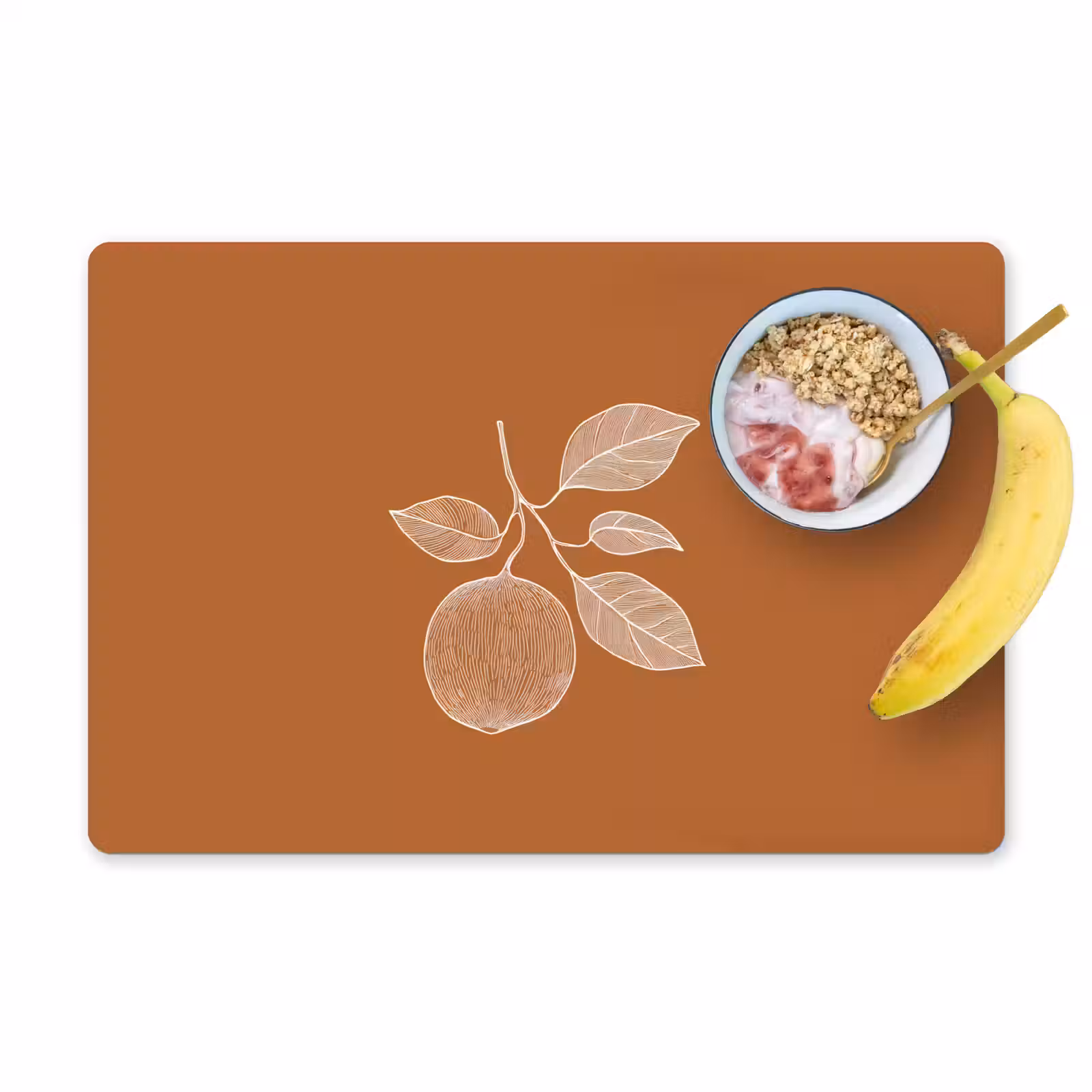 Placemat - 6 stuks - Sinaasappel - Getekend - Bladeren - Bruin — 1