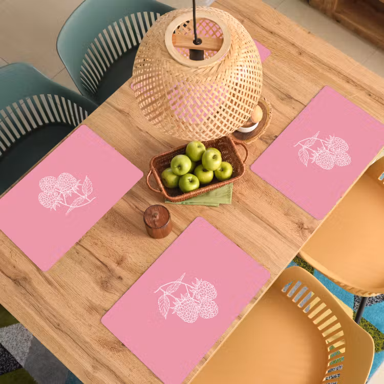 Placemat - 6 stuks - Frambozen - Steel - Getekend - Roze — 6
