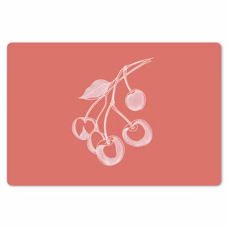 Placemat - 6 stuks - Lijnillustratie - Kersen - Tak - Wit — 7