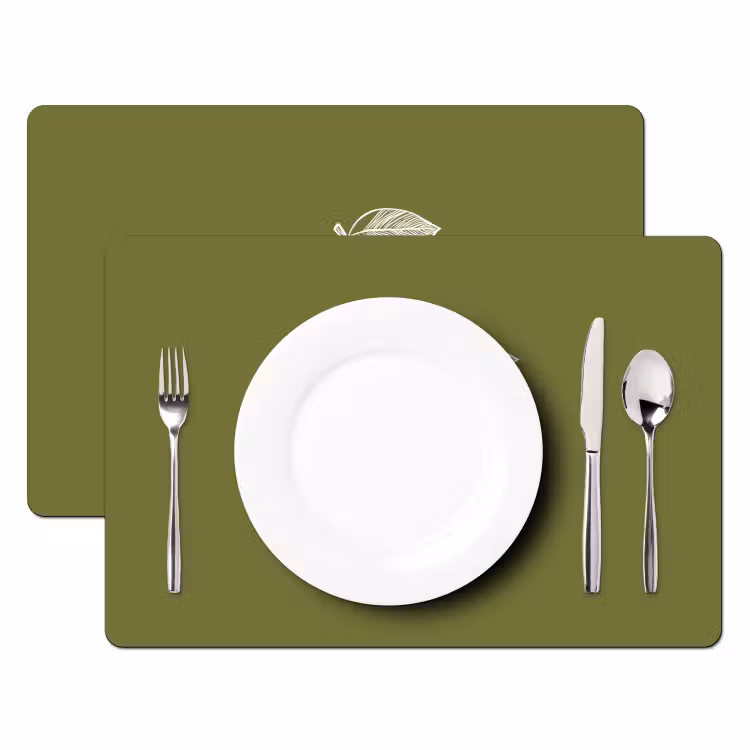 Placemat - 6 stuks - Lijntekening - Appel - Olijfgroen - Blaadje — 2