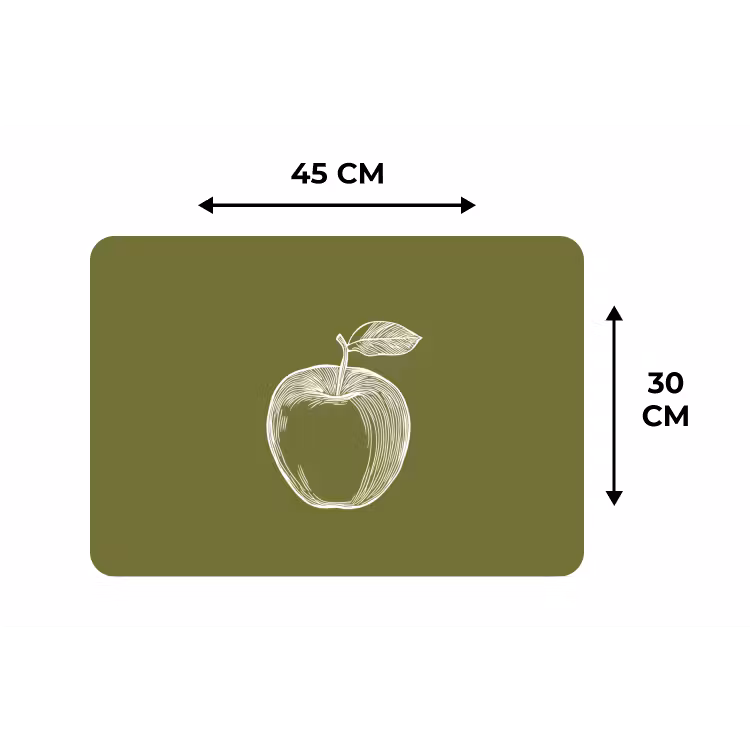 Placemat - 6 stuks - Lijntekening - Appel - Olijfgroen - Blaadje — 3