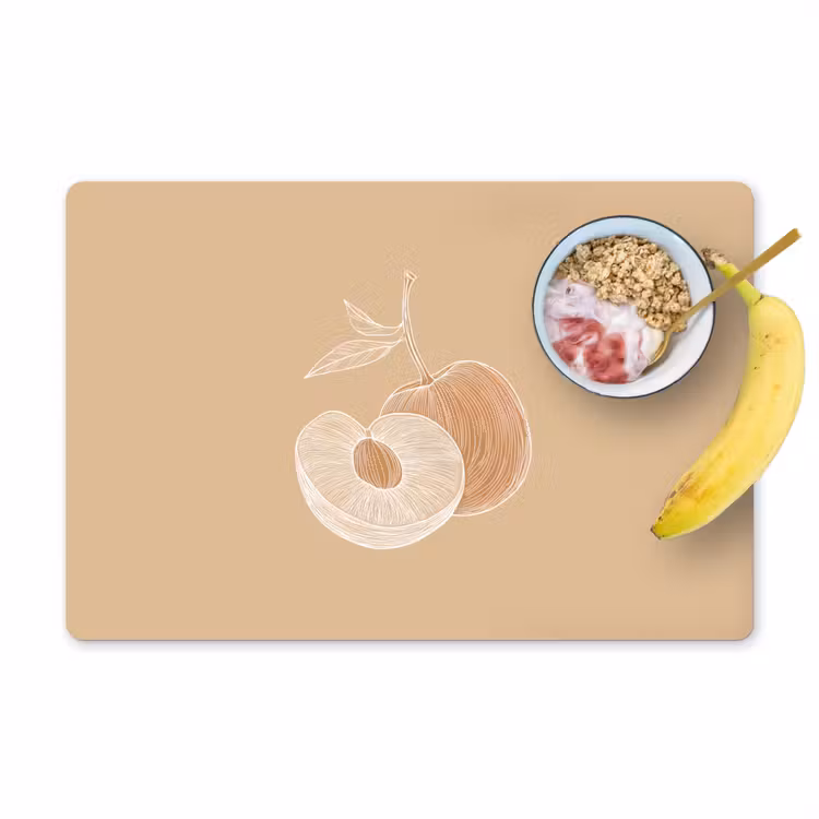 Placemat - 6 stuks - Perzik - Lijntekening - Pit - Beige — 1