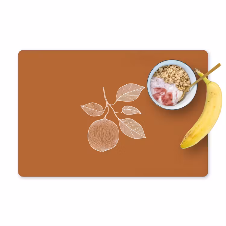 Placemat - 6 stuks - Sinaasappel - Getekend - Bladeren - Bruin — 1