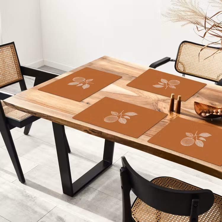 Placemat - 6 stuks - Sinaasappel - Getekend - Bladeren - Bruin — 5