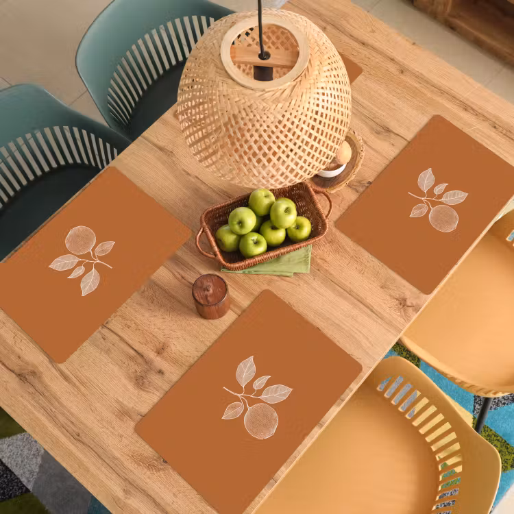 Placemat - 6 stuks - Sinaasappel - Getekend - Bladeren - Bruin — 6