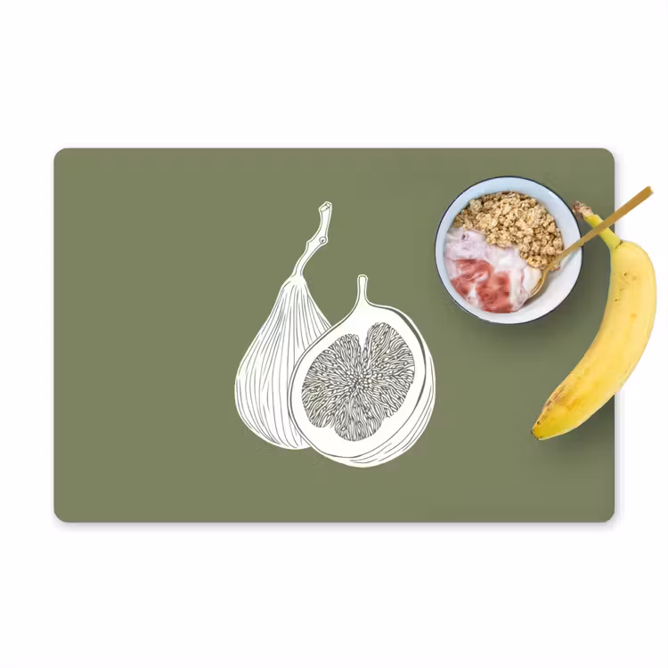 Placemat - 6 stuks - Vijgen - Minimalistisch - Getekend - Mosgroen — 1