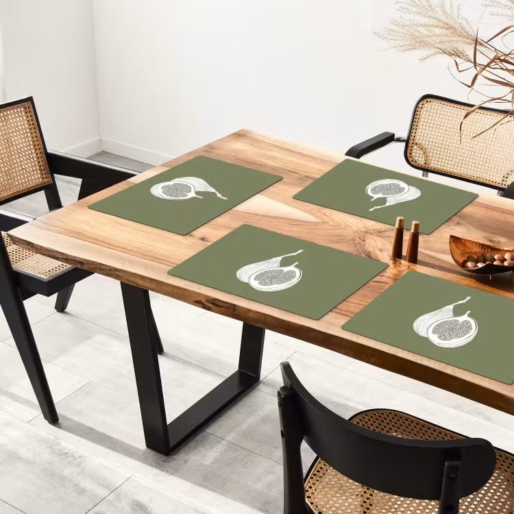 Placemat - 6 stuks - Vijgen - Minimalistisch - Getekend - Mosgroen — 5