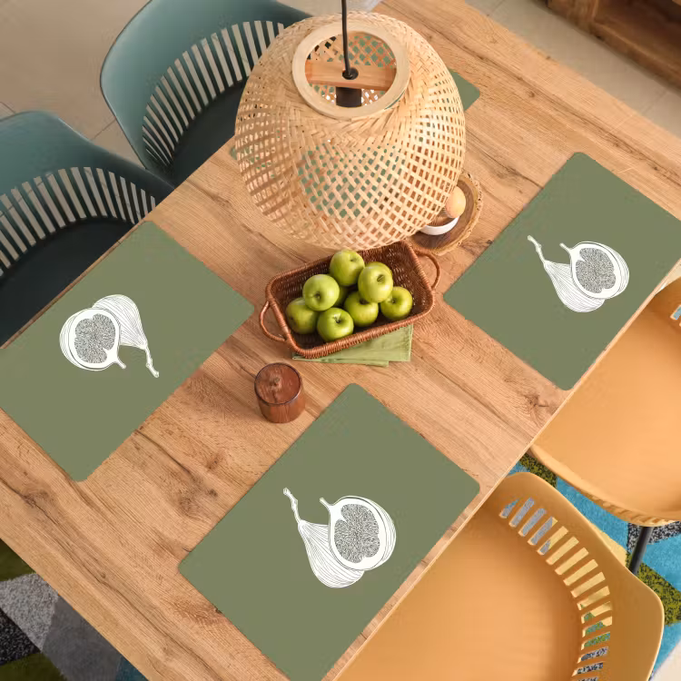 Placemat - 6 stuks - Vijgen - Minimalistisch - Getekend - Mosgroen — 6