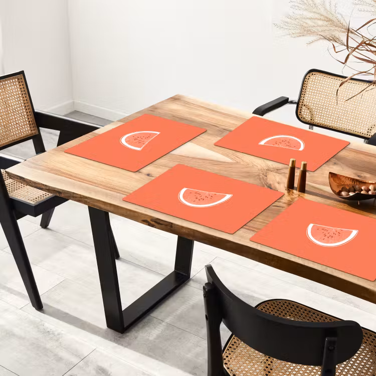 Placemat - 6 stuks - Watermeloen - Lijnen - Koraalrood — 5