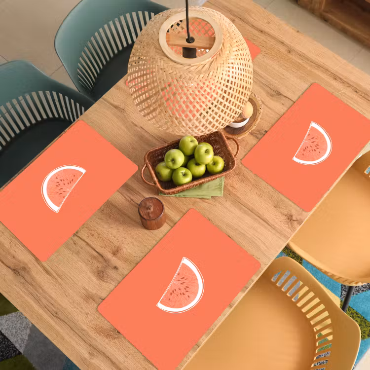 Placemat - 6 stuks - Watermeloen - Lijnen - Koraalrood — 6