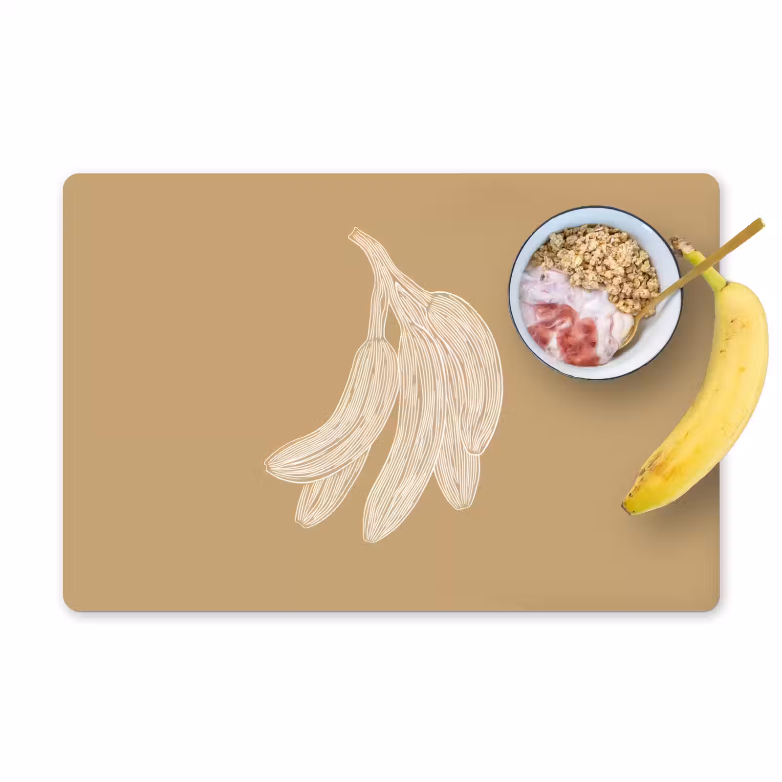 Placemat - 6 stuks - Bananen - Beige - Lijntekening - Minimalistisch — 1