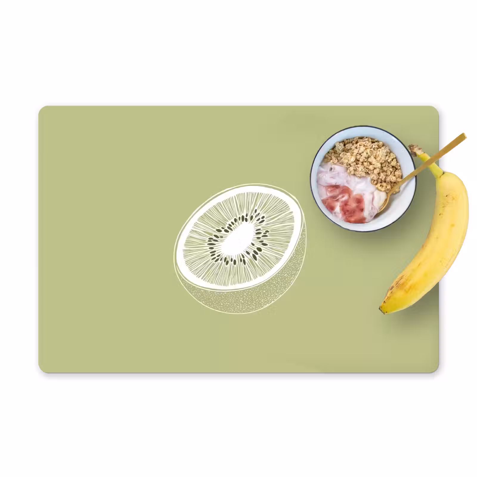 Placemat - 6 stuks - Kiwi - Lijntekening - Minimalistisch - Groen — 1