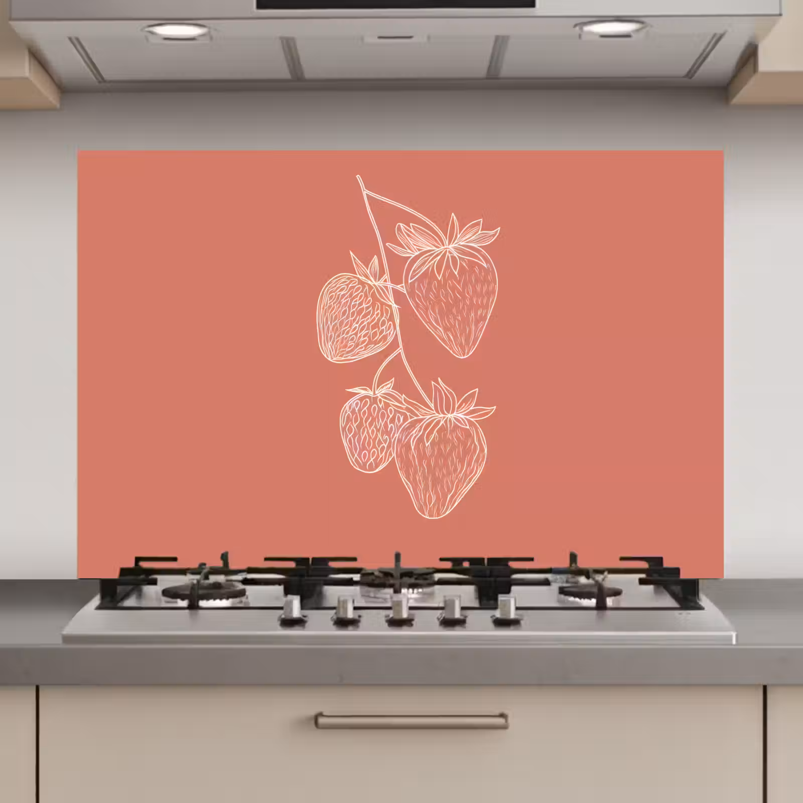 Spatscherm keuken - Minimalistisch - Illustratie - Aardbei - Tak — 1