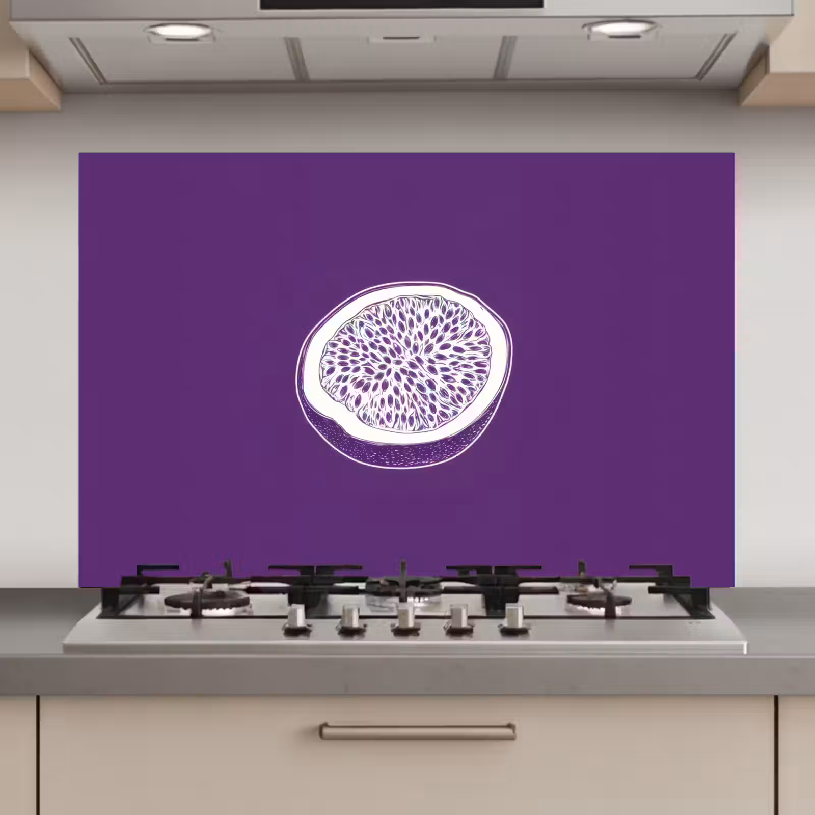 Spatscherm keuken - Passievrucht - Zaadjes - Paars - Minimalistisch — 1