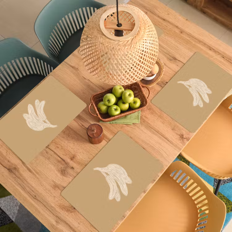 Placemat - 6 stuks - Bananen - Beige - Lijntekening - Minimalistisch — 6