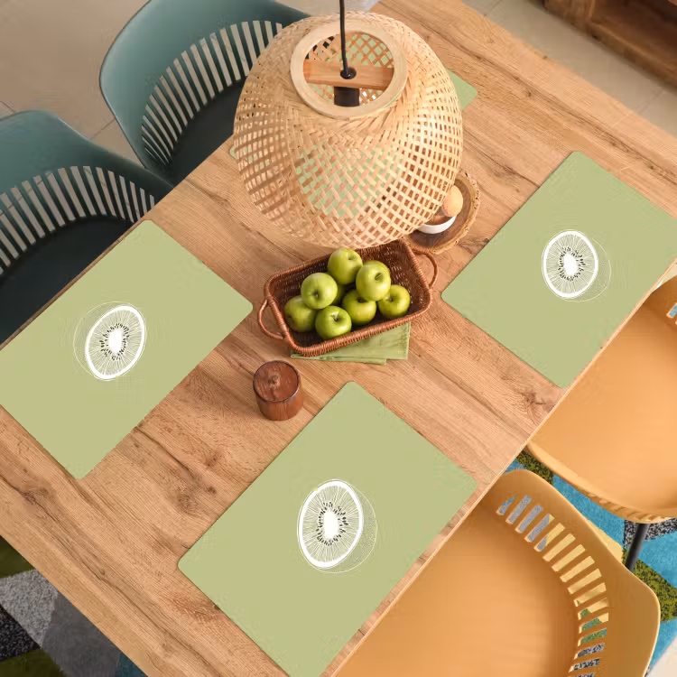 Placemat - 6 stuks - Kiwi - Lijntekening - Minimalistisch - Groen — 6