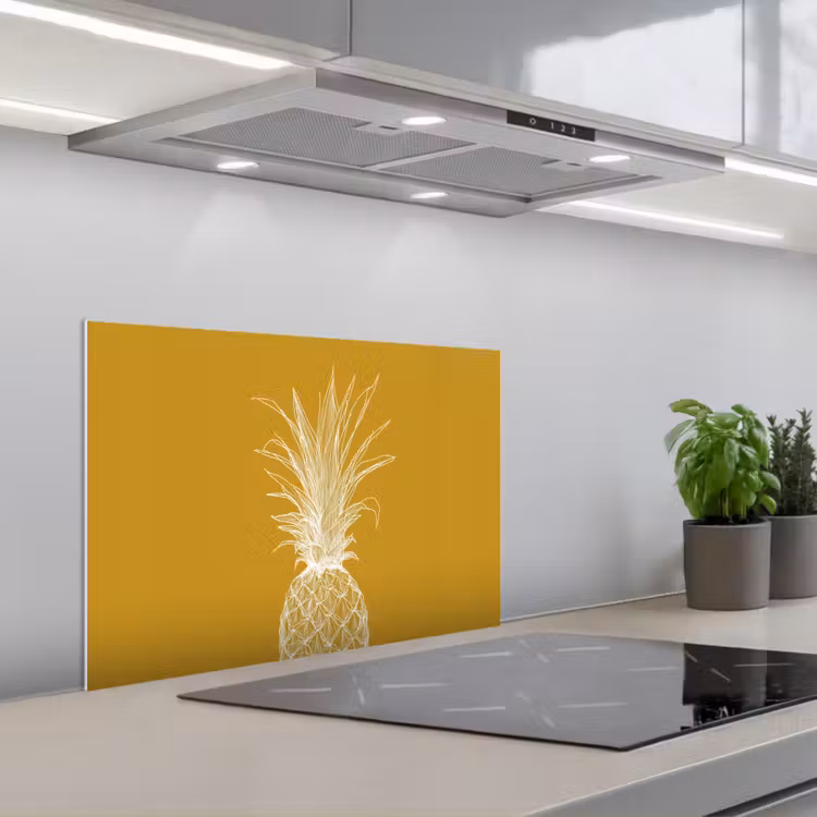 Spatscherm keuken - Lijnillustratie - Ananas - Bladkroon - Okergeel — 5