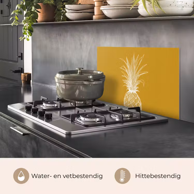 Spatscherm keuken - Lijnillustratie - Ananas - Bladkroon - Okergeel — 7