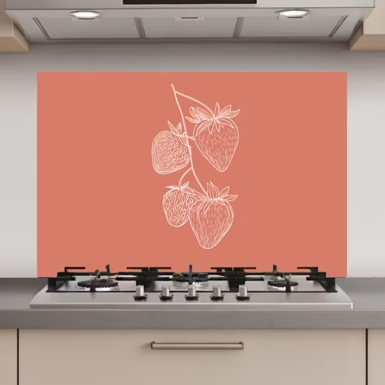 Spatscherm keuken - Minimalistisch - Illustratie - Aardbei - Tak — 1