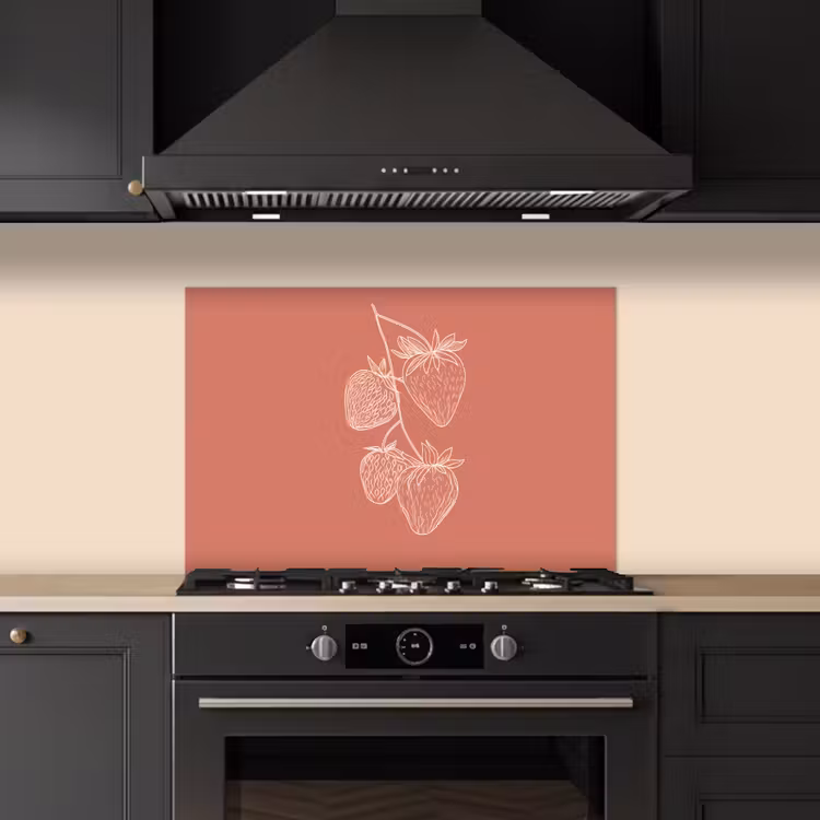 Spatscherm keuken - Minimalistisch - Illustratie - Aardbei - Tak — 2