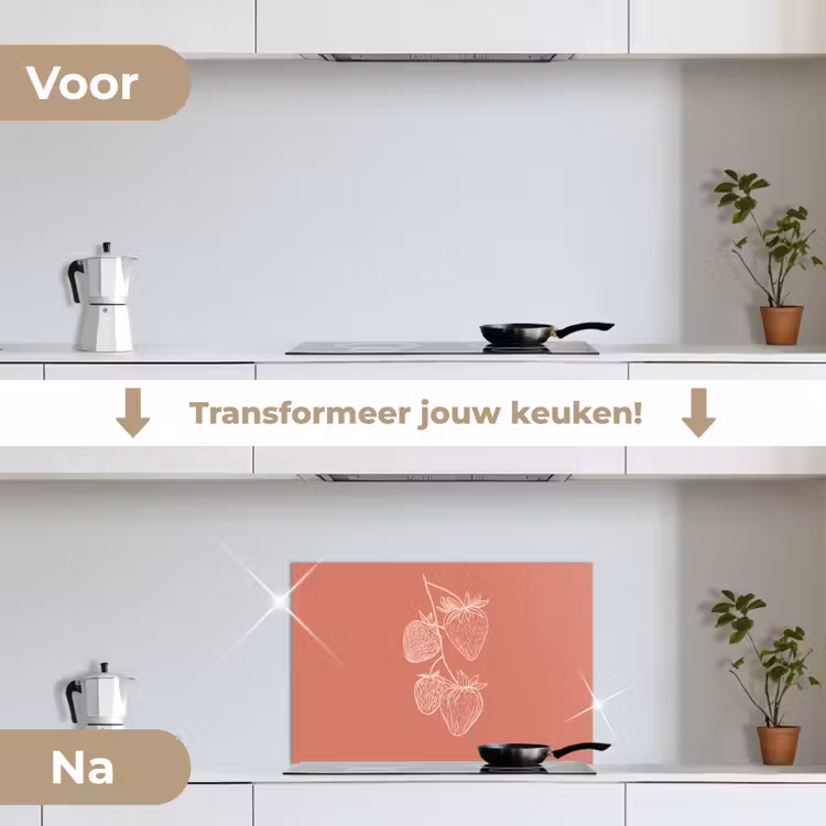 Spatscherm keuken - Minimalistisch - Illustratie - Aardbei - Tak — 3