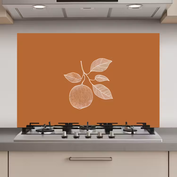 Spatscherm keuken - Sinaasappel - Getekend - Bladeren - Bruin — 1