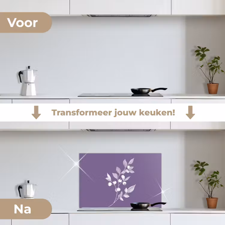 Spatscherm keuken - Tak - Sierlijk - Bladeren - Minimalistisch — 3