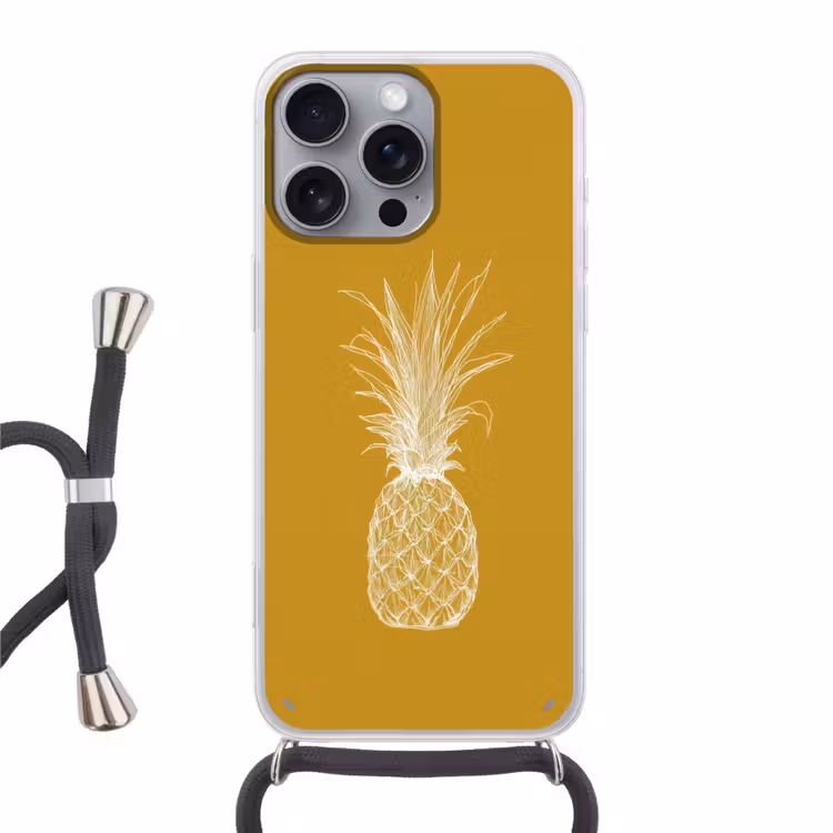 Telefoonhoesje met koord - Lijnillustratie - Ananas - Bladkroon - Okergeel — 1