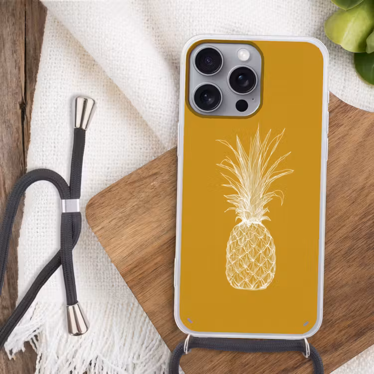 Telefoonhoesje met koord - Lijnillustratie - Ananas - Bladkroon - Okergeel — 3
