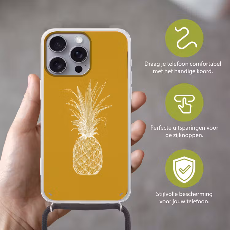 Telefoonhoesje met koord - Lijnillustratie - Ananas - Bladkroon - Okergeel — 4