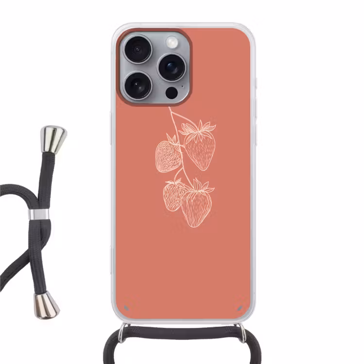 Telefoonhoesje met koord - Minimalistisch - Illustratie - Aardbei - Tak — 1