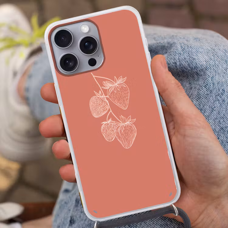 Telefoonhoesje met koord - Minimalistisch - Illustratie - Aardbei - Tak — 2