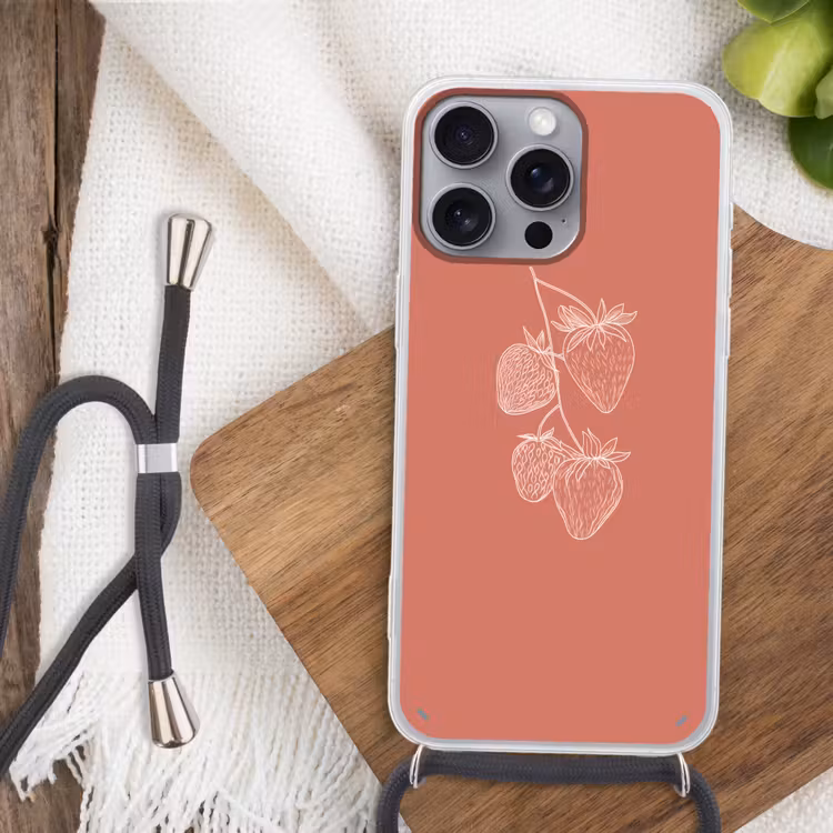 Telefoonhoesje met koord - Minimalistisch - Illustratie - Aardbei - Tak — 3