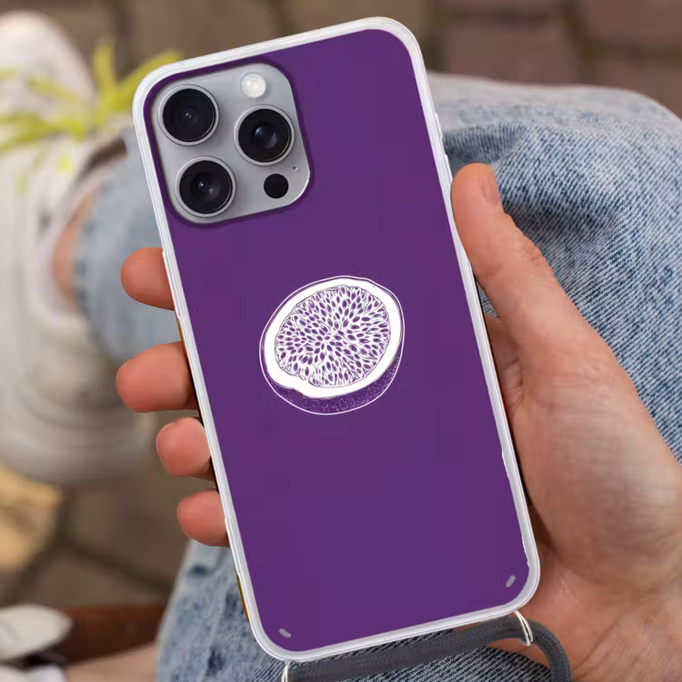 Telefoonhoesje met koord - Passievrucht - Zaadjes - Paars - Minimalistisch — 2