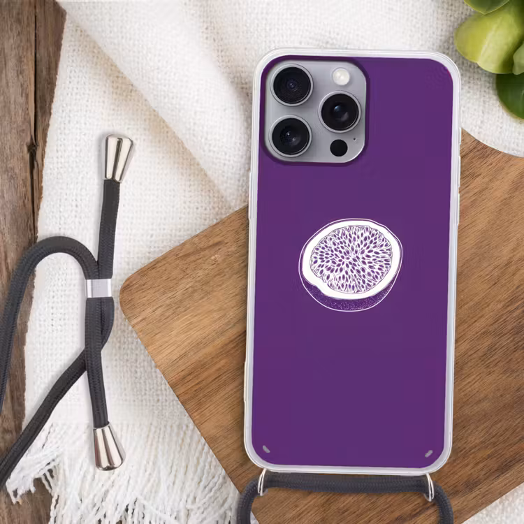 Telefoonhoesje met koord - Passievrucht - Zaadjes - Paars - Minimalistisch — 3