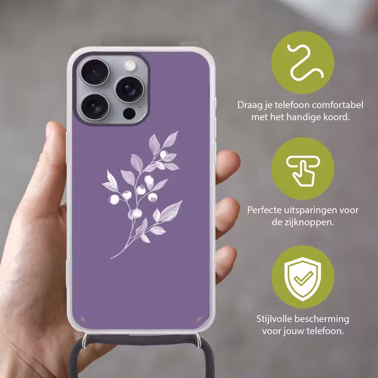 Telefoonhoesje met koord - Tak - Sierlijk - Bladeren - Minimalistisch — 4