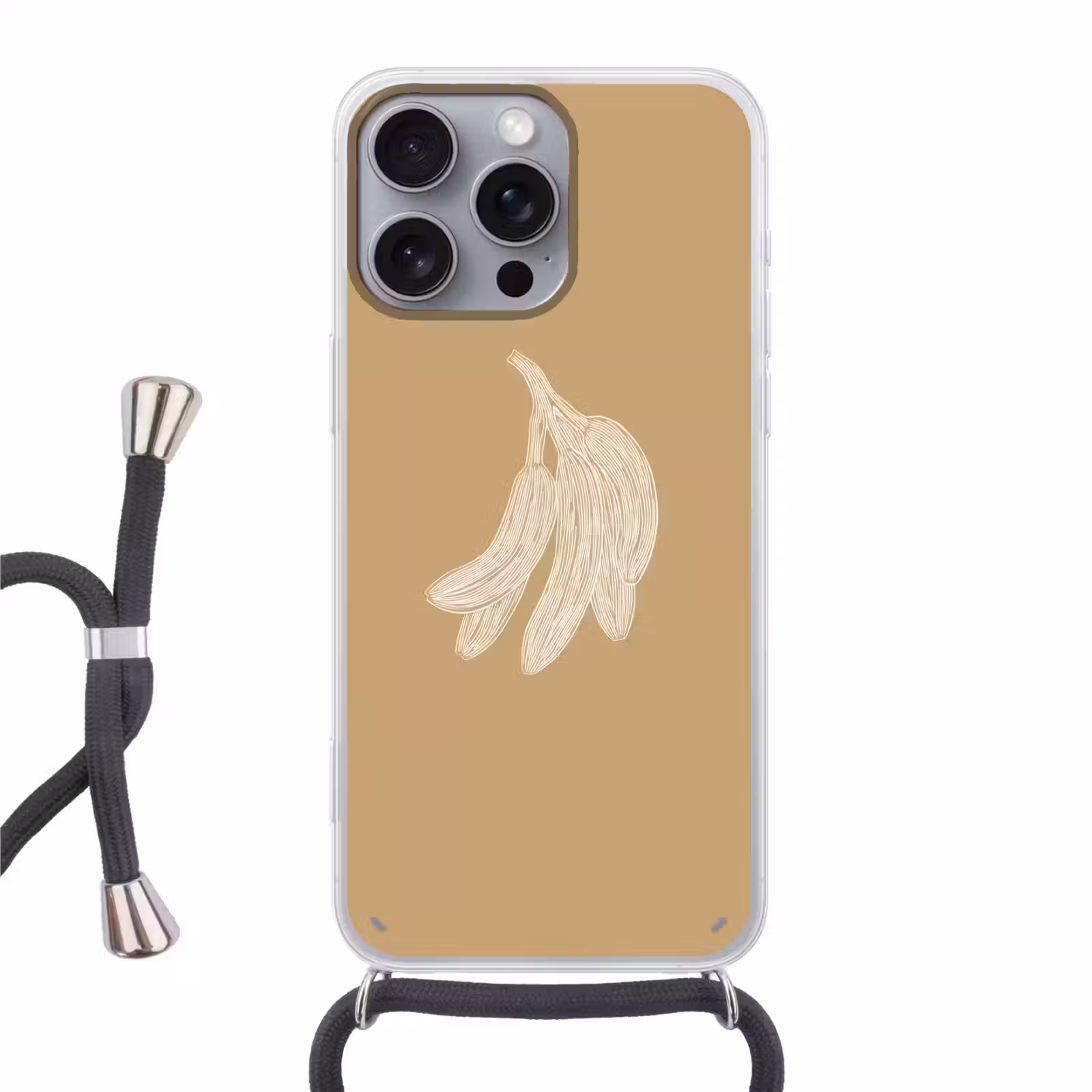 Telefoonhoesje met koord - Bananen - Beige - Lijntekening - Minimalistisch — 1
