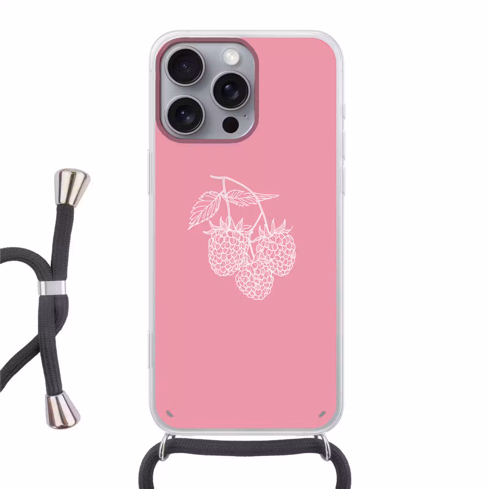 Telefoonhoesje met koord - Frambozen - Steel - Getekend - Roze — 1