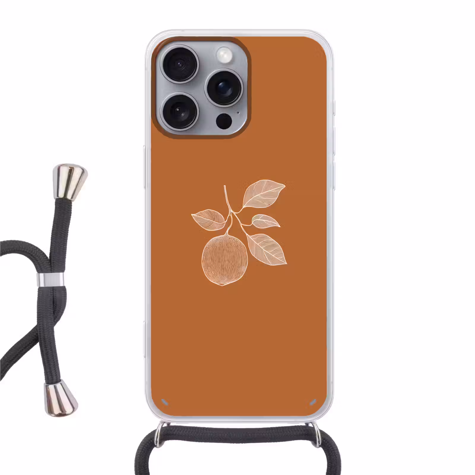 Telefoonhoesje met koord - Sinaasappel - Getekend - Bladeren - Bruin — 1