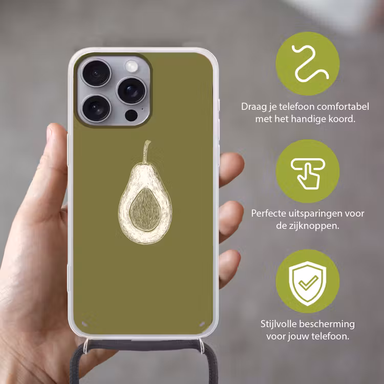 Telefoonhoesje met koord - Avocado - Minimalistisch - Illustratie - Groen — 4