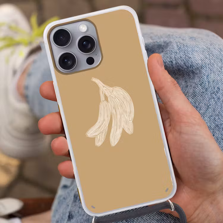 Telefoonhoesje met koord - Bananen - Beige - Lijntekening - Minimalistisch — 2