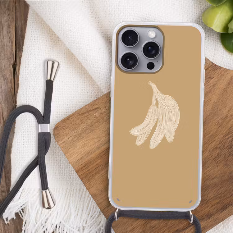 Telefoonhoesje met koord - Bananen - Beige - Lijntekening - Minimalistisch — 3