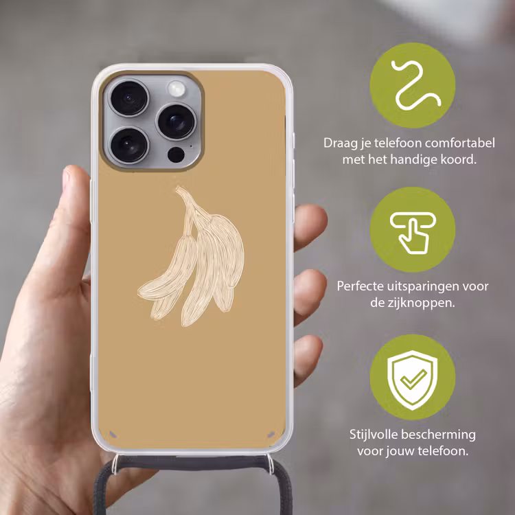 Telefoonhoesje met koord - Bananen - Beige - Lijntekening - Minimalistisch — 4