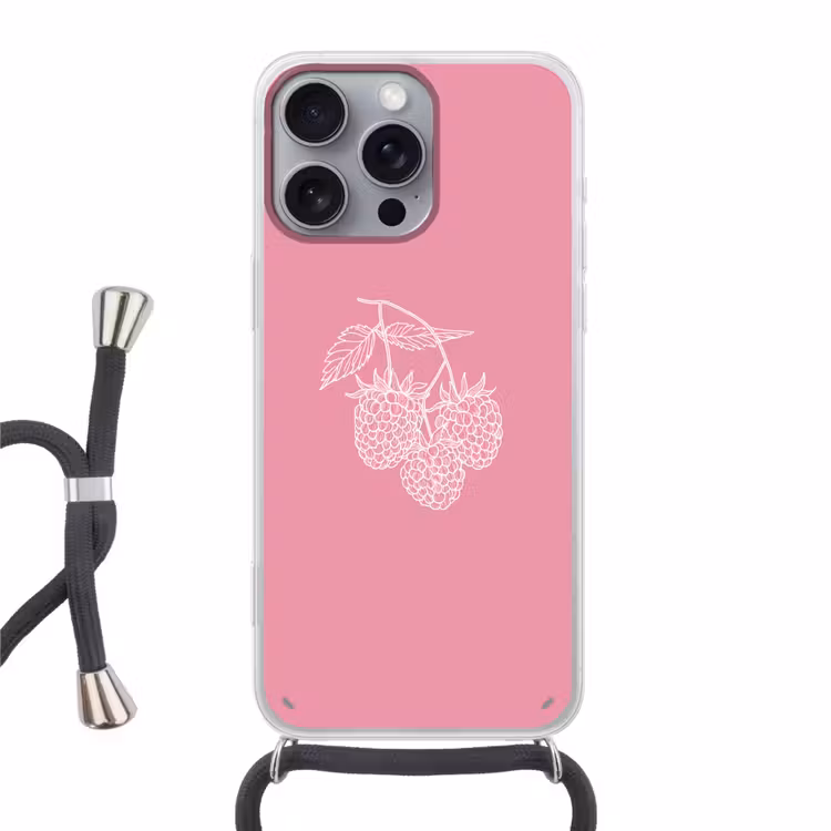 Telefoonhoesje met koord - Frambozen - Steel - Getekend - Roze — 1