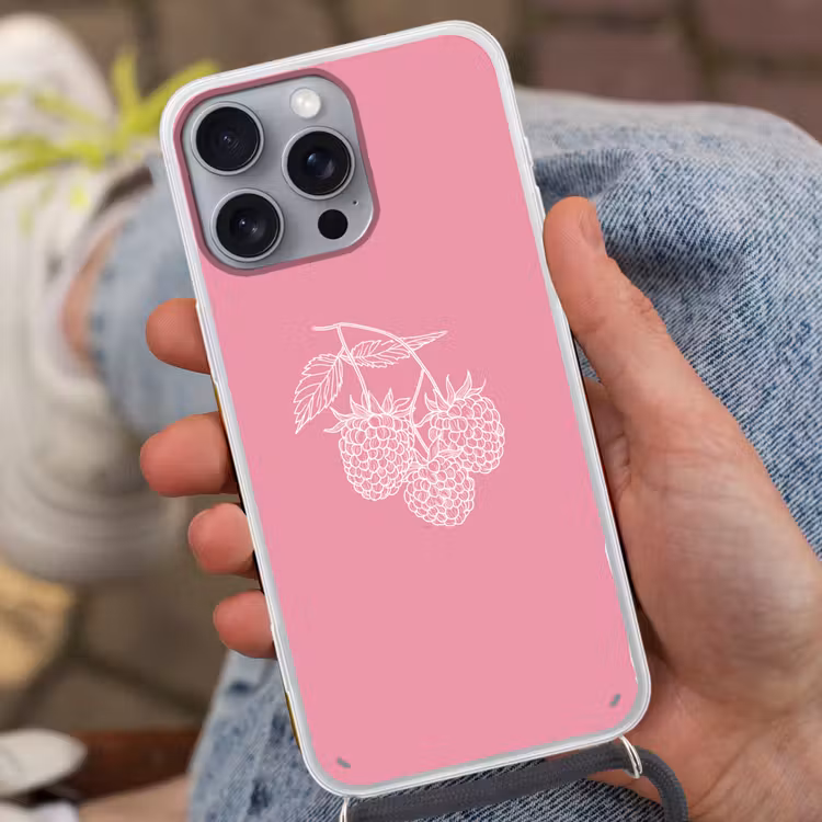 Telefoonhoesje met koord - Frambozen - Steel - Getekend - Roze — 2