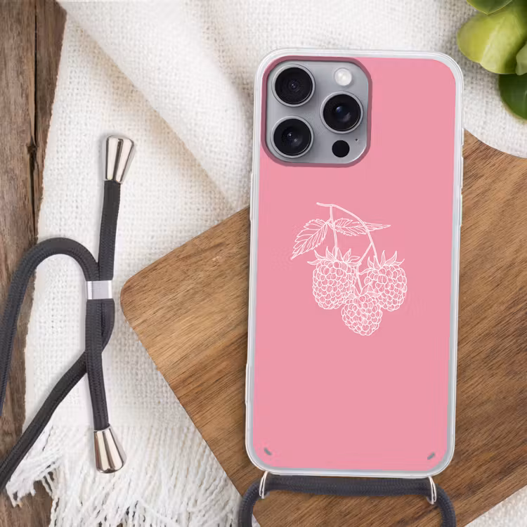 Telefoonhoesje met koord - Frambozen - Steel - Getekend - Roze — 3
