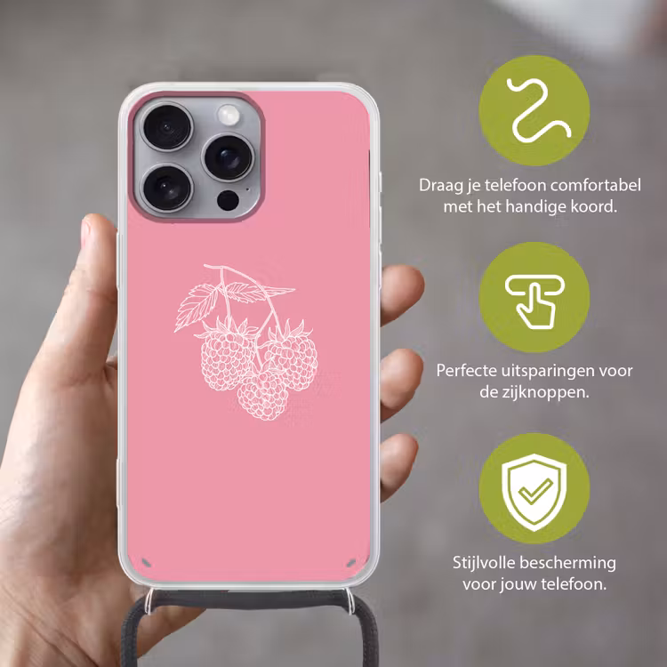 Telefoonhoesje met koord - Frambozen - Steel - Getekend - Roze — 4