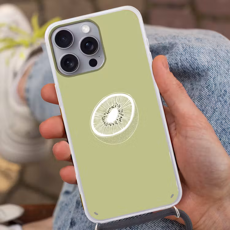 Telefoonhoesje met koord - Kiwi - Lijntekening - Minimalistisch - Groen — 2