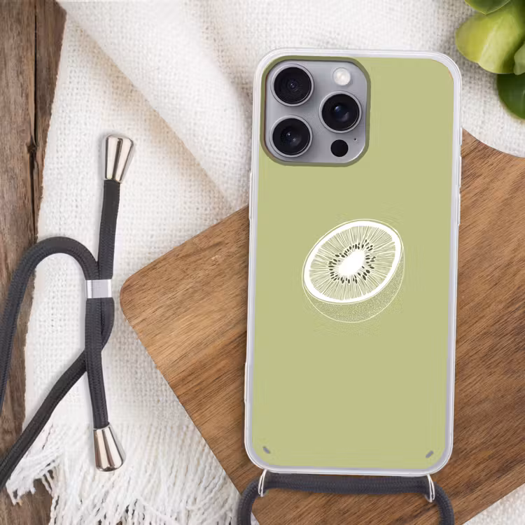 Telefoonhoesje met koord - Kiwi - Lijntekening - Minimalistisch - Groen — 3